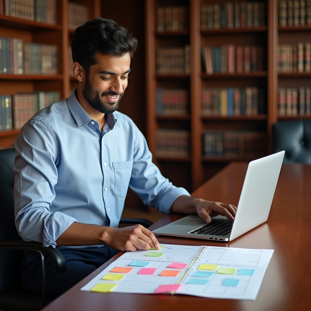 Persona che organizza la ricerca di lavoro con agenda e laptop